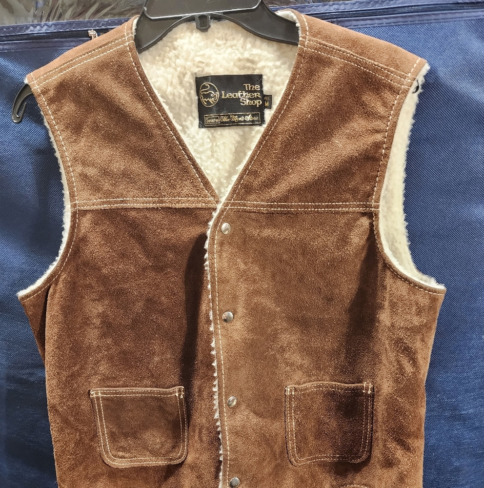 Vintage Sears The Leather Shop Sherpa Lined Vest